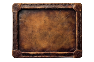 Vintage leather frame with rich texture and rustic edges, creating a classic and timeless appearance, perfect for artistic and interior designs. png