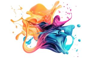 Vivid splash of colorful paint in dynamic motion, showcasing artistic creativity and vibrant energy against a transparent background. png
