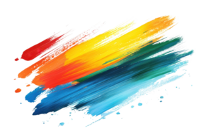 Vivid abstract brush strokes in vibrant colors overlapping on a transparent background. Creative and energetic splash of artistic expression. png