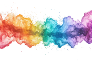 Vivid rainbow-colored ink cloud swirling in clear water, creating an abstract and vibrant artistic background with dynamic flowing movement. png