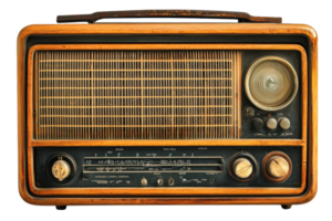 Vintage wooden radio with dials and speaker, showcasing classic design and nostalgic charm, perfect for retro and antique enthusiasts. png
