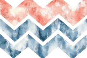 Watercolor chevron pattern with red and blue hues, combining artistic textures in a modern zigzag design for creative backgrounds. png
