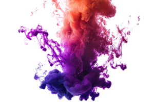 Vibrant explosion of colorful smoke swirling together, creating a stunning abstract visual with dynamic purple and orange hues. png
