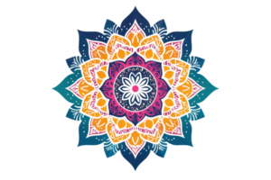 Vibrant mandala design with radial symmetry, colorful patterns, perfect for artistic backgrounds and meditation themes. png