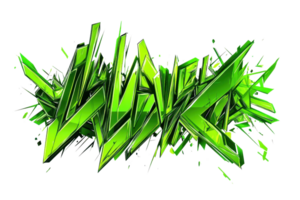 Vibrant green abstract graffiti artwork with sharp geometric shapes and dynamic style, showcasing urban street art creativity and expression. png