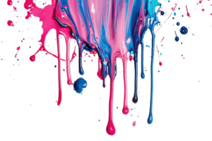 Vibrant pink and blue paint dripping downwards, creating an abstract artistic pattern suitable for creative design projects and backgrounds. png