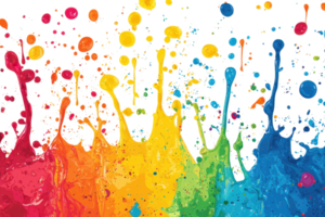 Vibrant paint splashes create a colorful explosion against a transparent background. showcasing a spectrum of vivid colors in a dynamic display. png