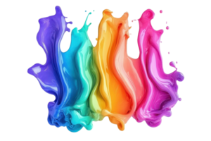 Vibrant paint splashes forming a colorful abstract design, showcasing a spectrum of hues in dynamic motion against a transparent background. png