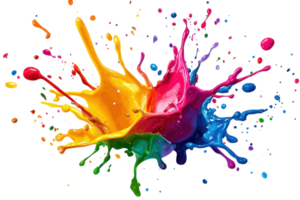 Vibrant paint splash in a spectrum of colors, creating an artistic and dynamic visual explosion, perfect for creative design projects. png