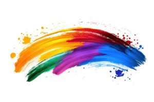 Vibrant rainbow paint splash creating a colorful arc on transparent background. representing creativity, art, and expression. png