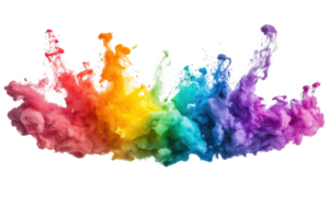 Vibrant rainbow colored smoke swirling dynamically, creating a stunning burst of colors and textures in motion, perfect for creative backgrounds. png