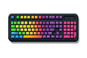 Vibrant rainbow-colored mechanical keyboard perfect for gaming and office setups, providing a colorful typing experience and enhanced productivity. png