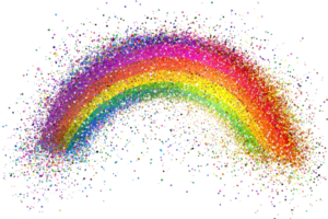 Vibrant rainbow of colorful sparkles forming an arc, symbolizing joy, positivity, and diversity against a light background. png