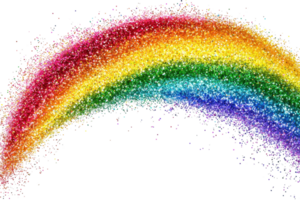 Vibrant rainbow arc composed of colorful glitter sparkles on a transparent background. creating a stunning and magical visual effect. png