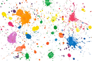 Vibrant splashes of colorful paint create an abstract, energetic design perfect for creative projects and artistic backgrounds. png
