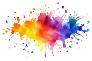 Vibrant splashes of multicolored paint create an abstract background, showcasing a spectrum of vivid hues and dynamic artistic expression. png