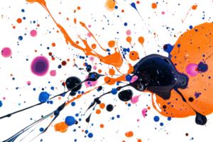 Vibrant splashes of colorful paint create an abstract and dynamic composition, showcasing creativity and artistic expression. png
