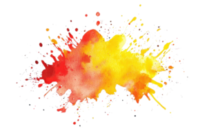 Vibrant watercolor splash blending red, orange, and yellow hues, evoking creativity and artistic expression in an abstract design. png