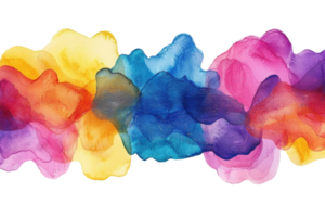 Vibrant watercolor splash with a rainbow gradient, perfect for artistic backgrounds and creative projects. Abstract and colorful design. png