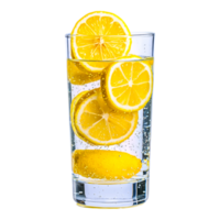 Fresh Lemon Slices in Sparkling Water with Bubbles in a Glass png
