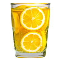Refreshing Citrus Drink with Lemon Slices in Clear Glass png