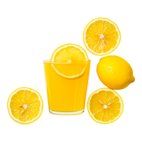Refreshing Lemonade in Glass Surrounded by Fresh Lemons and Slices png