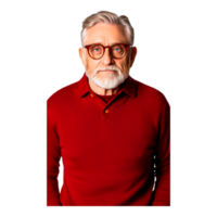 Thoughtful Senior Man in Red Sweater and Glasses Posing for Portrait png