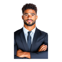 Confident Businessman in Formal Suit with Hands Interlocked Smiling png