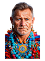 Portrait of a Man in Vibrant Tribal Accessories and Cultural Attire png