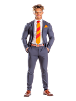 Young Man in Stylish Suit with Bold Tie and Confident Pose png