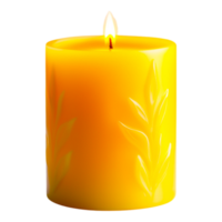 Bright Yellow Candle with Leaf Design in a Soft Glow Setting png