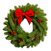Festive Christmas Wreath with Red Bow and Decorative Berries png