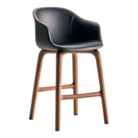 Elegant Modern Bar Stool with Sleek Black Seat and Wooden Legs png