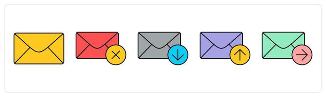 A set of mail icons as message, wrong message, download message vector