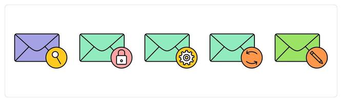 A set of mail icons as search message, message protection, message settings vector