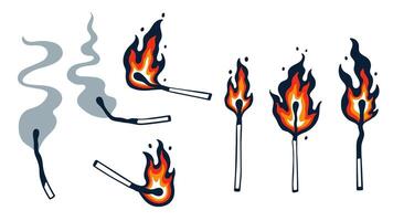 Set of burning and extinguished matches. graphics. vector