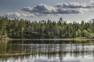 HDR shot with tone mapping effect at the stream Skelleftealven in Vasterbotten, Sweden photo