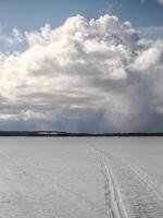 Standing in the middle of frozen lake Norsjo, Vasterbottens Lan, Sweden photo