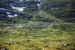 A marked trail mount Nuolja, Lapland. The stream Gohpasjohka can be seen in the valley photo