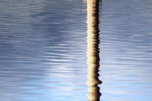 Reflection of concrete pillar on lake Menstrask photo
