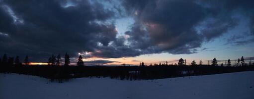 Panorama of dusk and clouds over Swedish Lapland photo