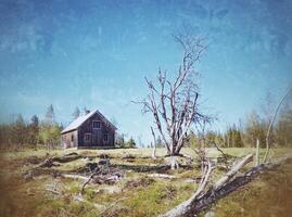 Grungy shot of abandoned house in Swedish Lapland photo