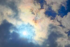 Eclipse sunlight and colorful clouds in the sky photo