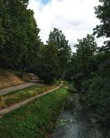Road and ditch in the green in Greifswald, Germany photo