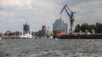 View over industrial port and cityscape of Hamburg photo