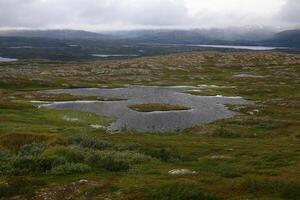 Barren landscape on the abandoned Kuokkel mining field in Swedish Lapland photo