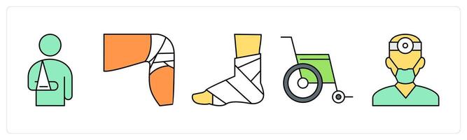 A set of health icons as arm fracture, leg fracture, foot fracture vector