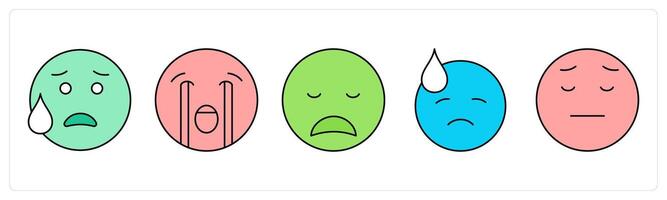 A set of face emoticon icons as cry, crying face, disappointed vector