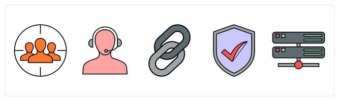 A set of communication icons as customer focus, customer care, link vector