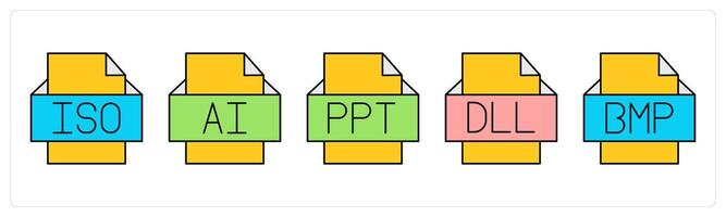 A set of files icons as iso file, ai file, ppt file vector